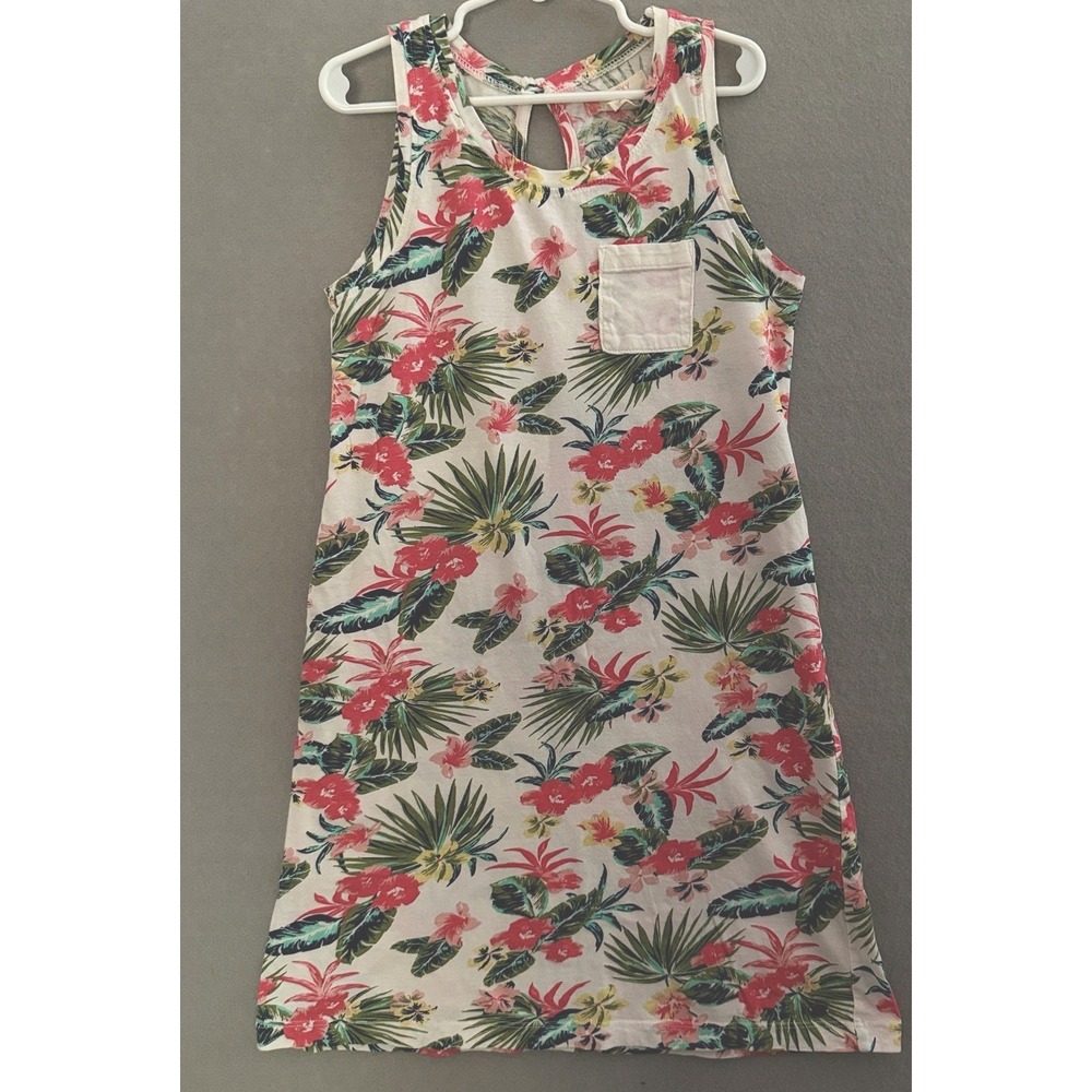 ROXY Girls Tank Knit Dress Hibiscus Floral Hawaiian Pocket Size 10 M